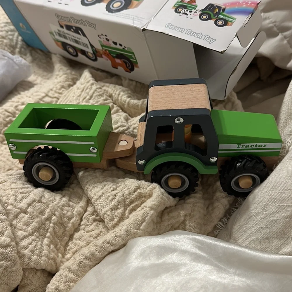 Wooden Tractor Toys for Toddlers 1-3, Baby Vehicle Toys Hand Push Car,Green - Picture 6 of 6